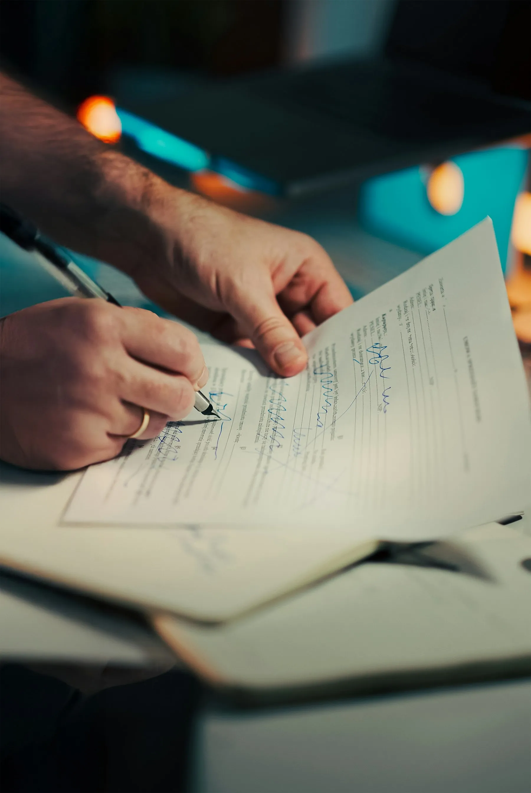 Mãos assinando um contrato de crédito com garantia